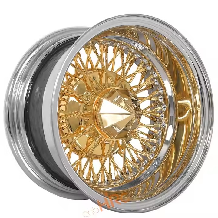 Gold Wire Wheel 13-24" Factory Sale 13 14 15 17 18 20 24 22 Inch Bullet Spinner Golden / Chrome Wire Spoke Wheel For Ford Buick